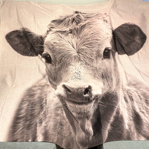 Sweet cow shower curtain Grey tone farmhouse  cottage rustic cowgirl cowboy dorm - Picture 1 of 3